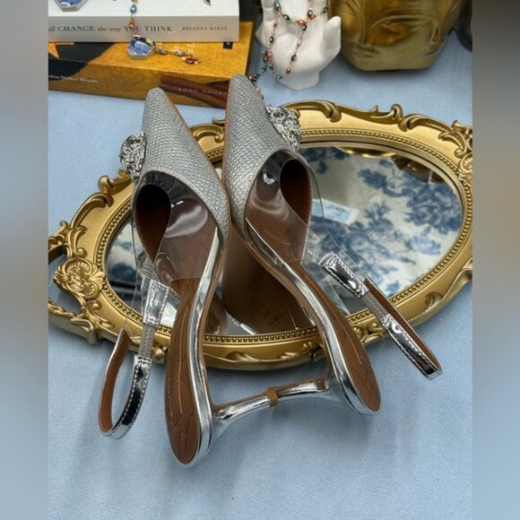 🆕 KURT GEIGER LONDON 🧿 NWOB Belgravia Vinyl 65 Slingback Heels, Silver, Sz 7.5 - Picture 11 of 14